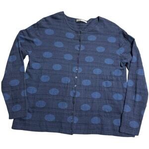 * Mansted Cardigan Sweater Button Up Dot Womens Sz Large 100% Cotton Blue 99901